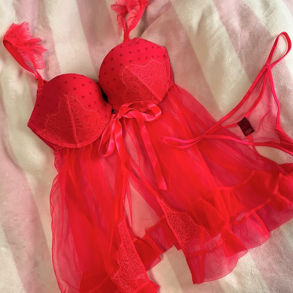 Y2K Victoria’s Secret Babydoll and Thong Set NWOT, 36D/L | Hot Pink 💄